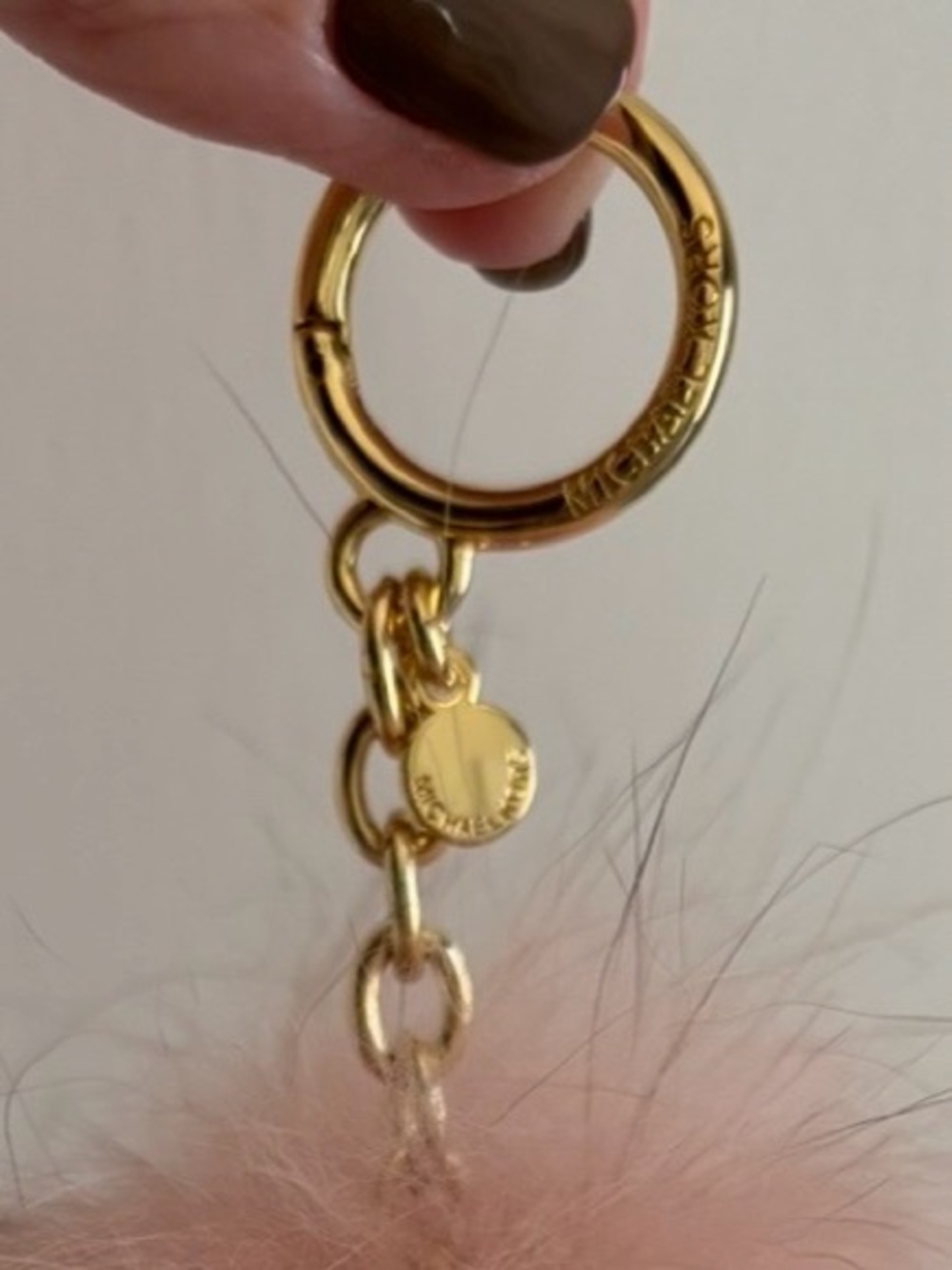 Michael Kors Pink/Brown Ombré Real Fox Fur Pom-Pom Gold Tone Keychain Charm NWOT - Picture 3 of 6